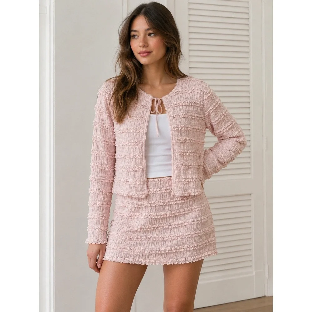 Coquette Balletcore Romantic Pink Ruffle Skirt Set Cottagecore Fairycore Medium